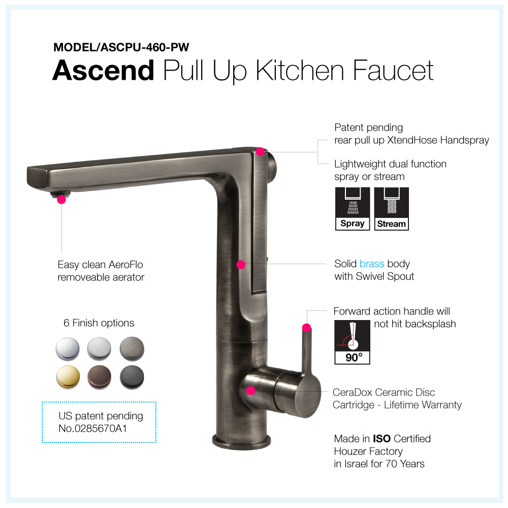 HOUZER ASCEND Matte Black Integrated Single Handle Pull-Up Kitchen Faucet - ASCPU-460-MB