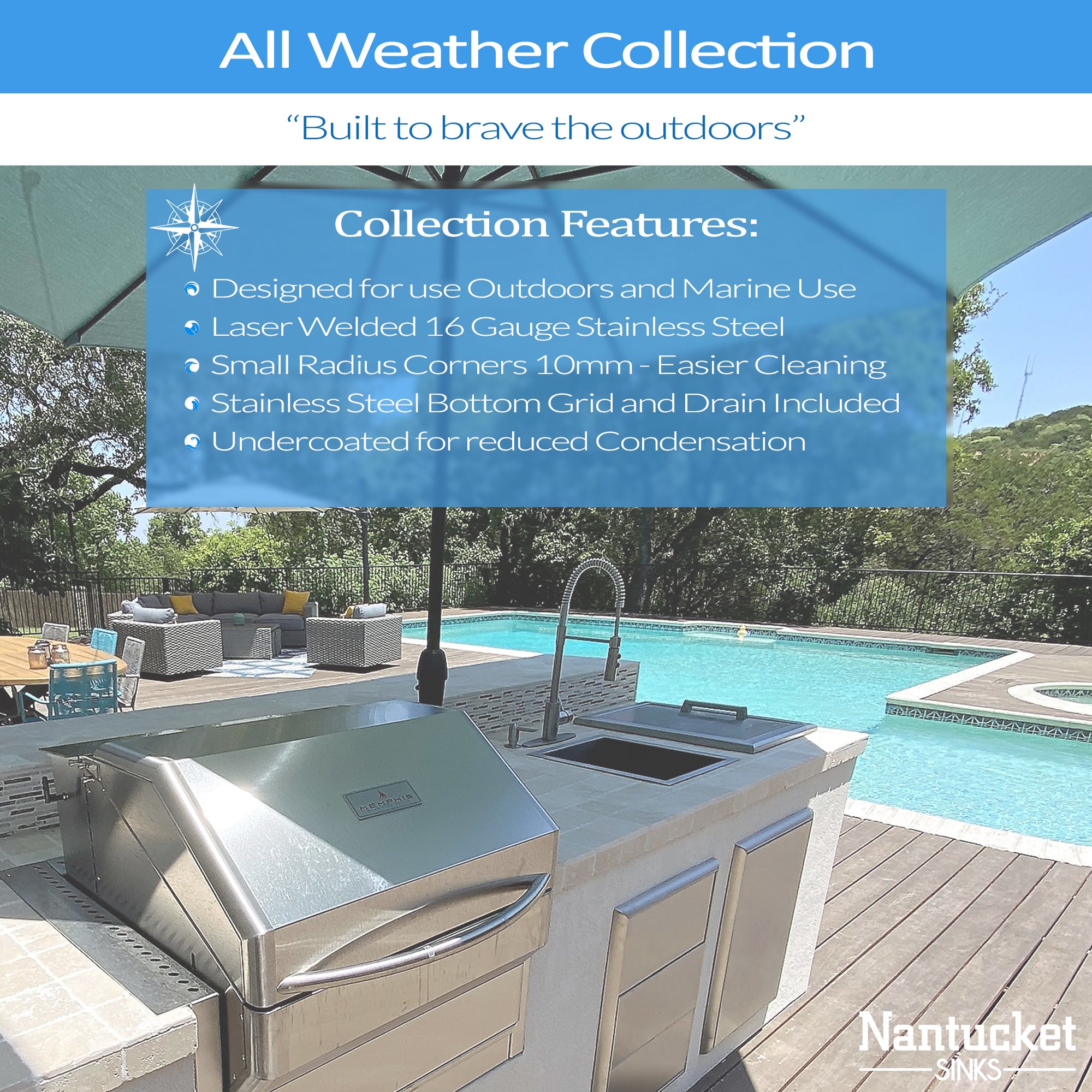 Nantucket All Weather Collection 316 marine-grade stainless outdoor sinks
