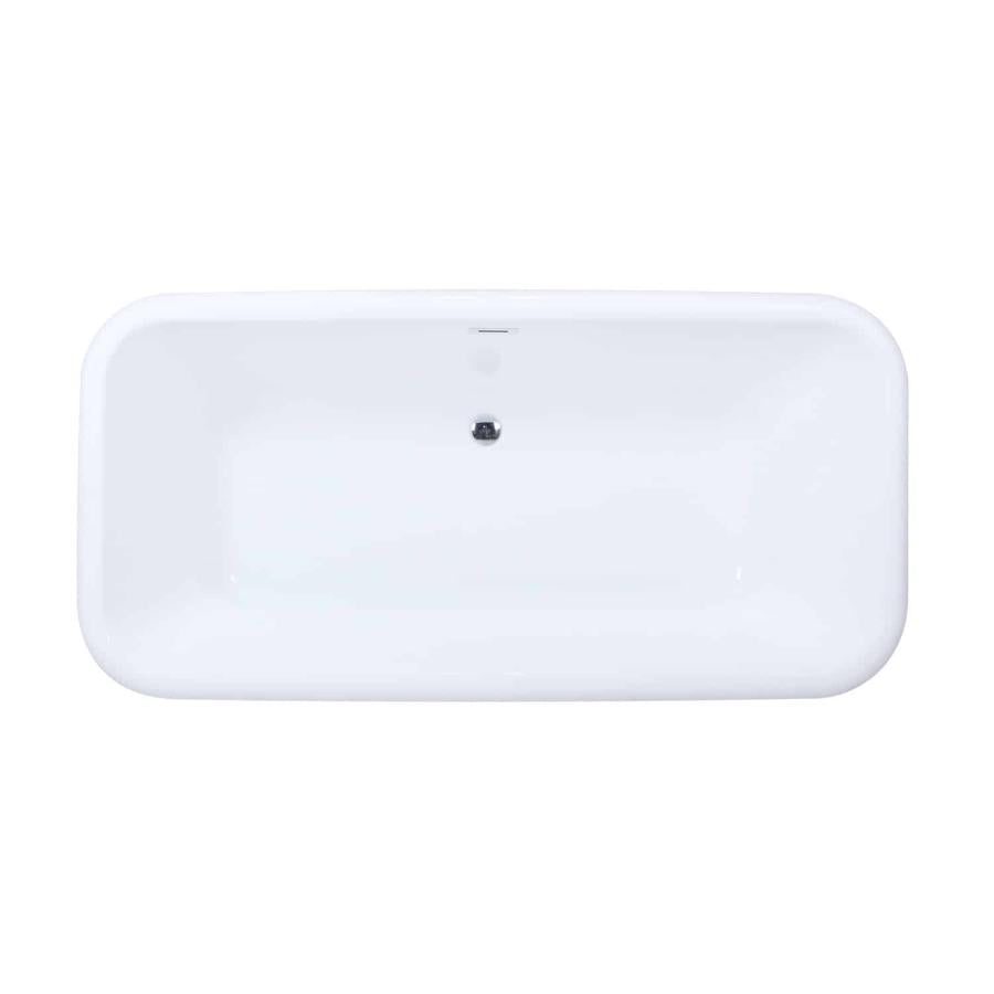Birds-eye view of the Aqua Eden 71" freestanding acrylic pedestal bathtub showing drain and tub shape