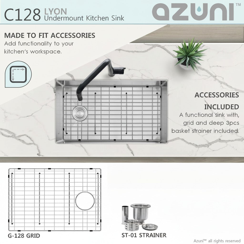 Stylish Azuni 28" Stainless Steel Undermount Kitchen Sink