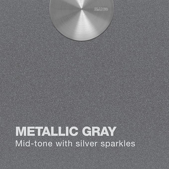 Close up of color detail for Blanco Silgranit Super Single 32"  kitchen sink in Metallic Gray