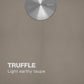 Truffle color swatch with a chrome draing cover and description on a beige background
