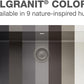 Silgranit kitchen sink with color swatches overlayed and text about nature-inspired hues
