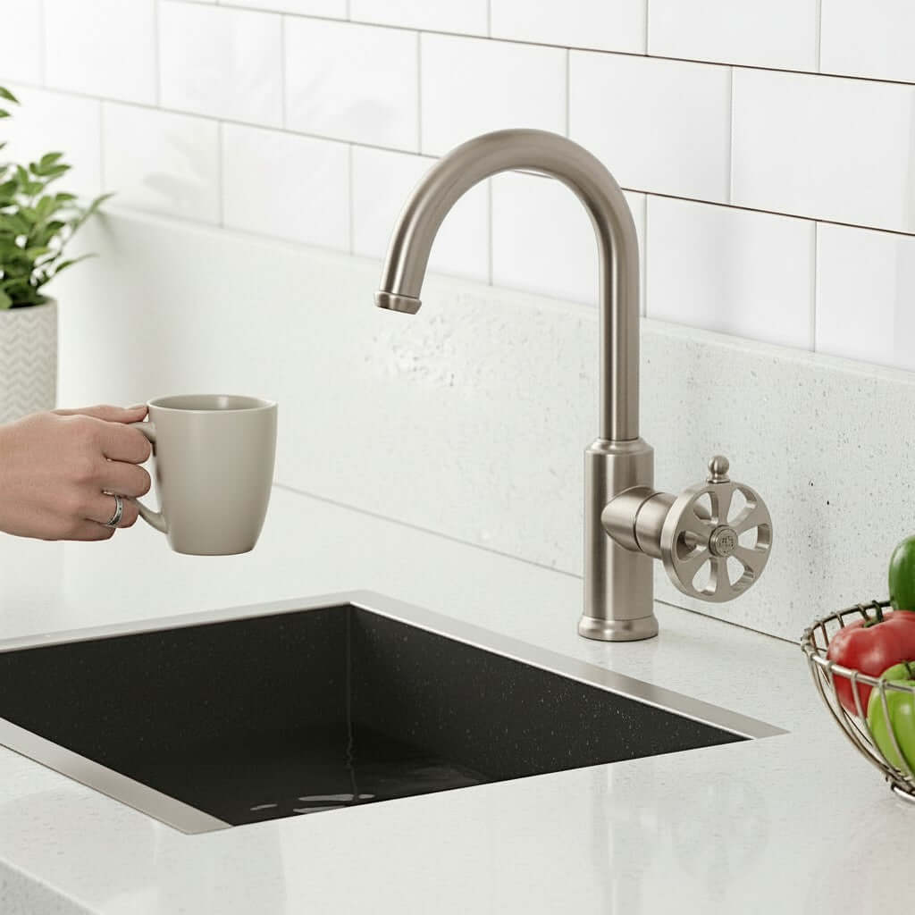 Kingston Brass KSD8503RX Belknap Single-Handle Bar Faucet in brushed nickel with a modern design.