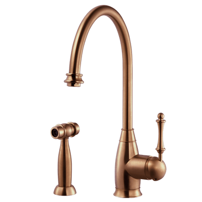 HOUZER CHARLOTTE Antique Copper Solid Brass Single Handle Kitchen Faucet with Sidespray