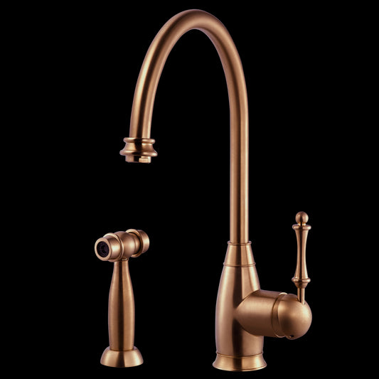 HOUZER CHARLOTTE Antique Copper Solid Brass Single Handle Kitchen Faucet with Sidespray - CHASS-682-AC