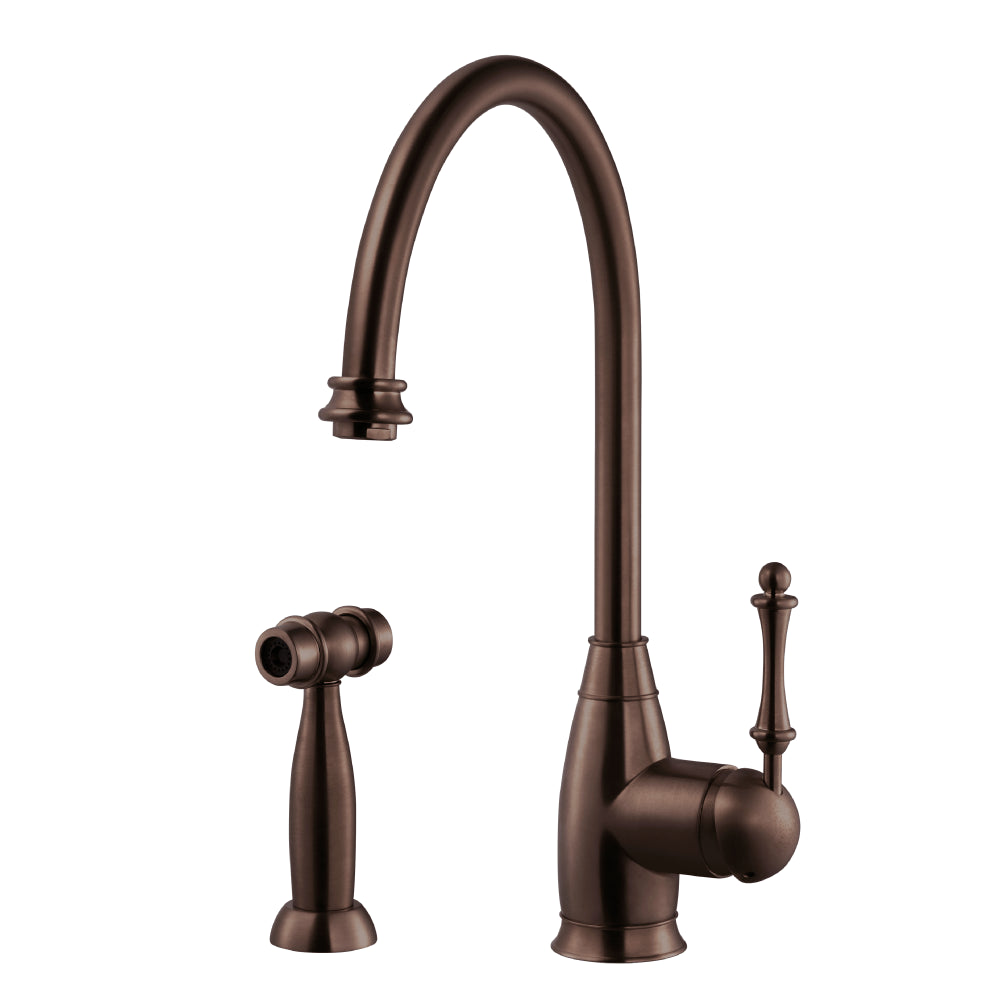 HOUZER CHARLOTTE Antique Copper Solid Brass Single Handle Kitchen Faucet with Sidespray