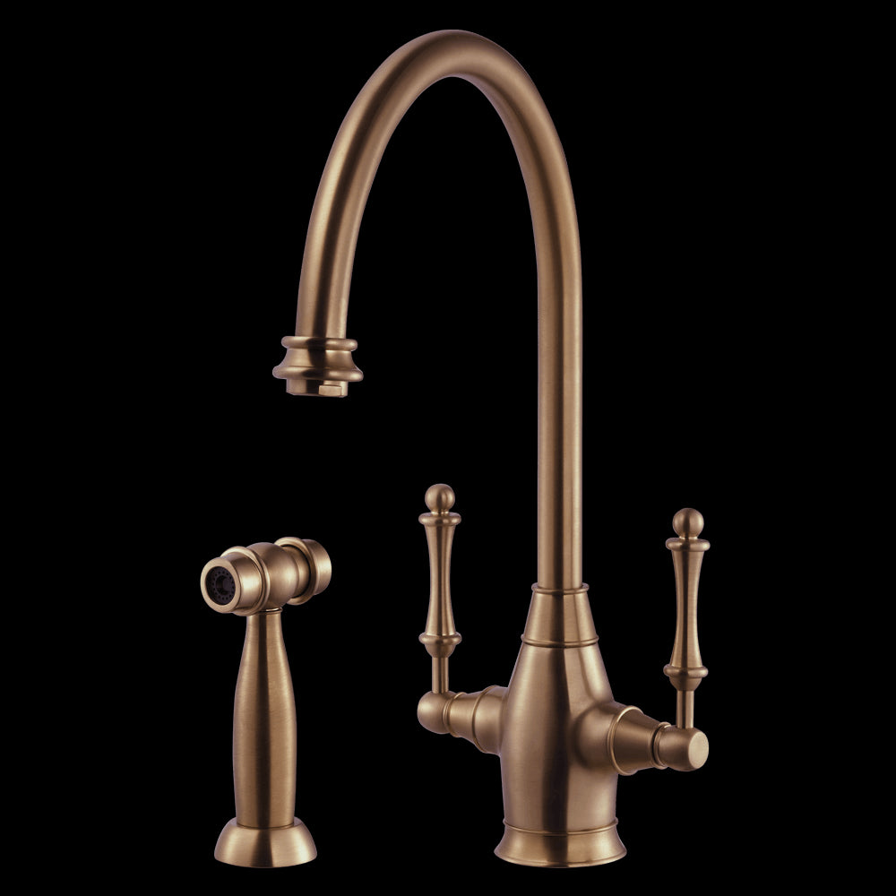 HOUZER CHARLESTON Antique Copper Dual Handle Kitchen Faucet with Sidespray