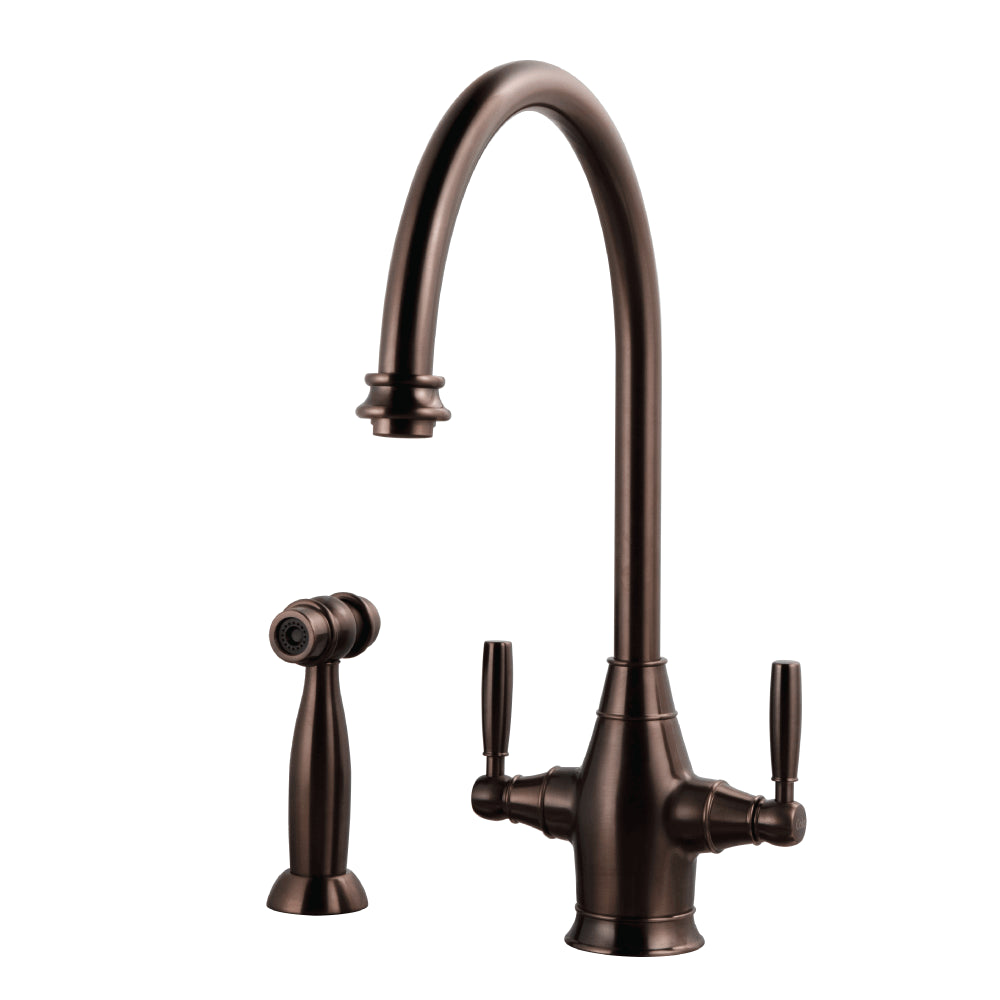 HOUZER CHARLESTON Antique Copper Dual Handle Kitchen Faucet with Sidespray