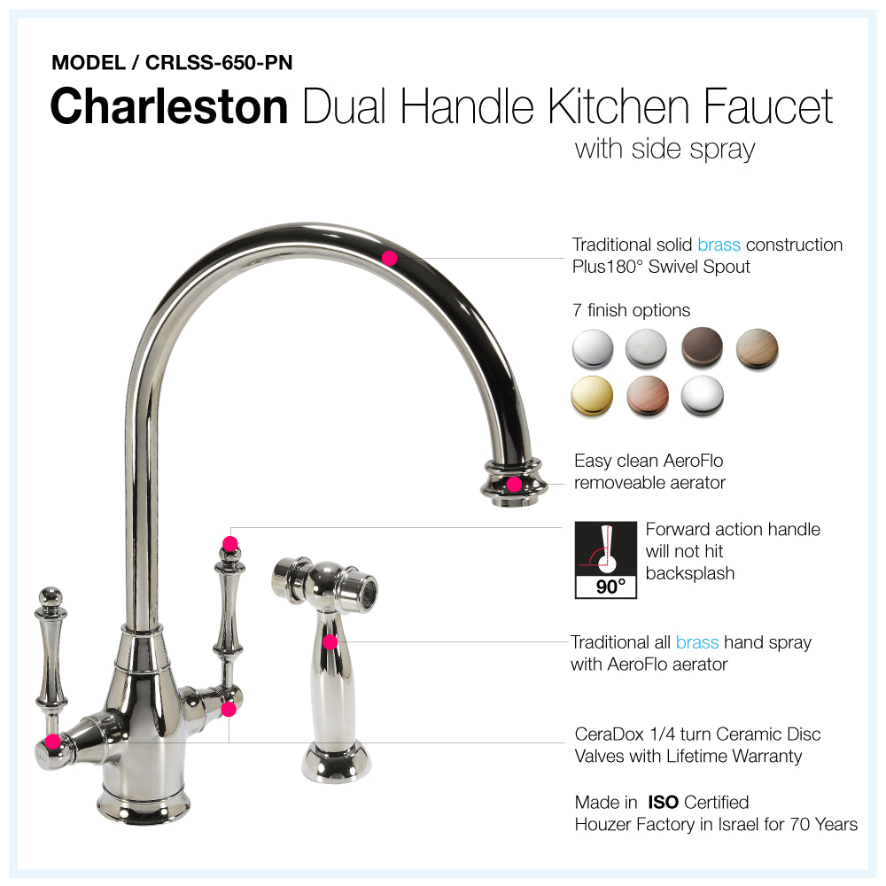 HOUZER CHARLESTON Antique Copper Dual Handle Kitchen Faucet with Sidespray