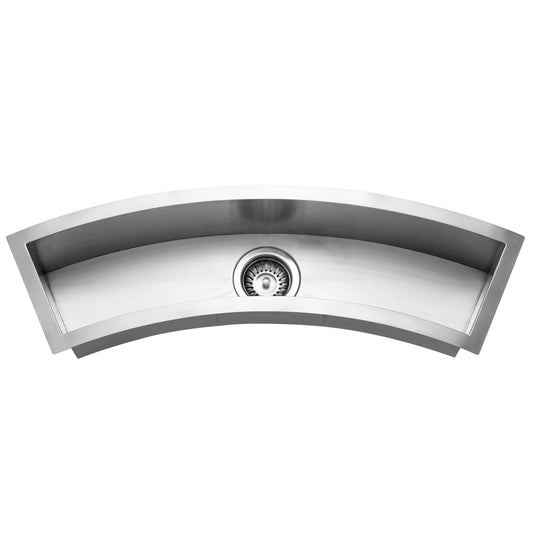 HOUZER CONTEMPO TROUGH 33" Stainless Steel Undermount Single Curved Bowl Bar Sink with Strainer & Grid - CTC-3312 top view image.
