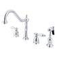 Kingston Brass "Polished Chrome" widespread kitchen faucet  set on a white background