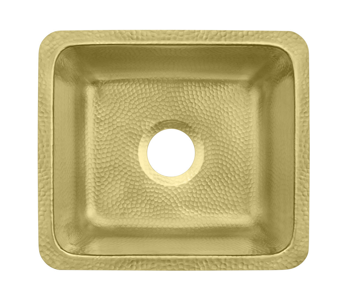 Thompson Rivera hand-hammered semi-satin brass bar and prep sink KPU-1715HPB, top view