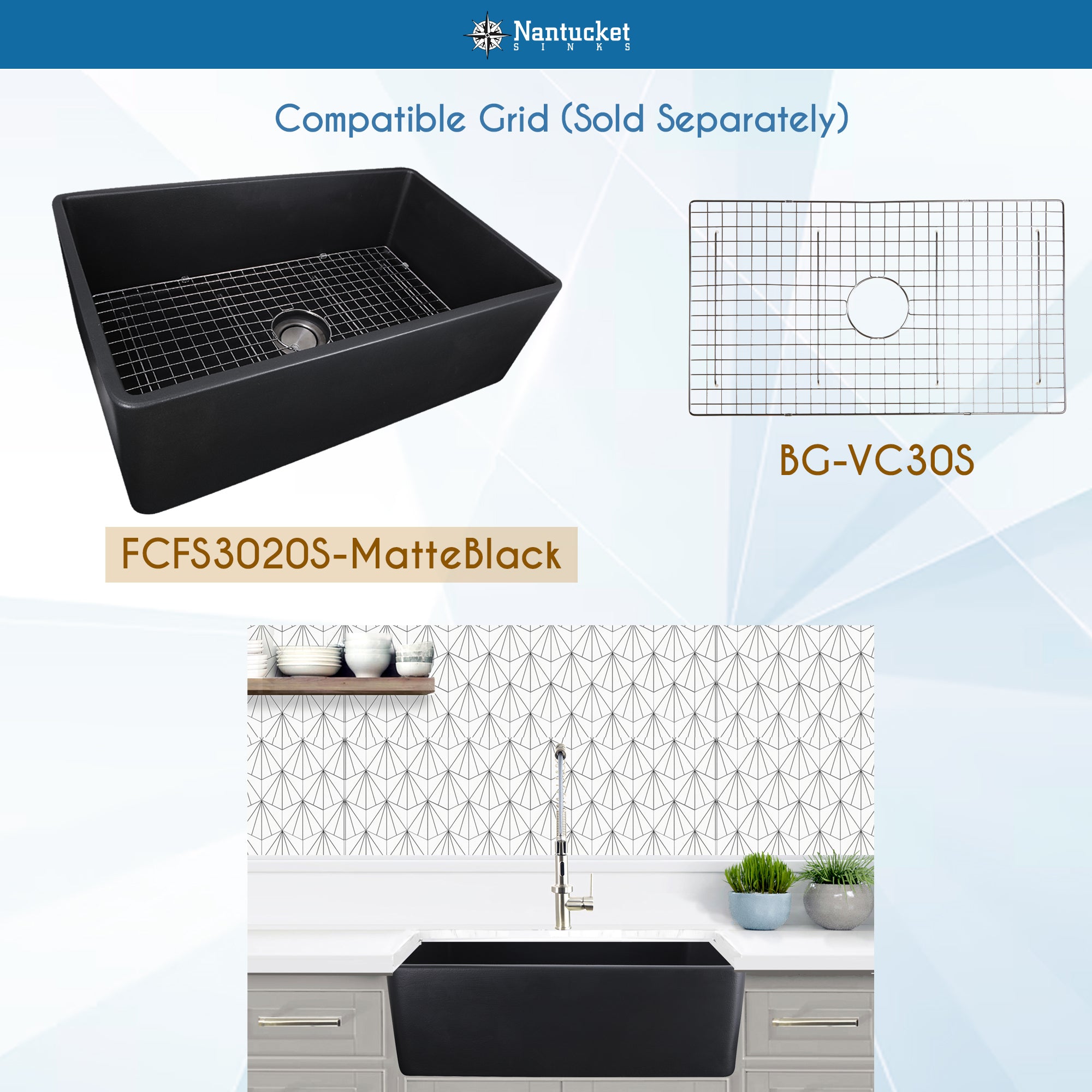 Nantucket FCFS3020S-MatteBlack bottom grid