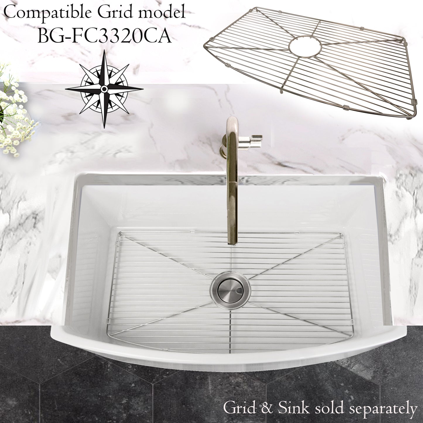 Nantucket FCFS3320CA farmhouse sink bottom grid