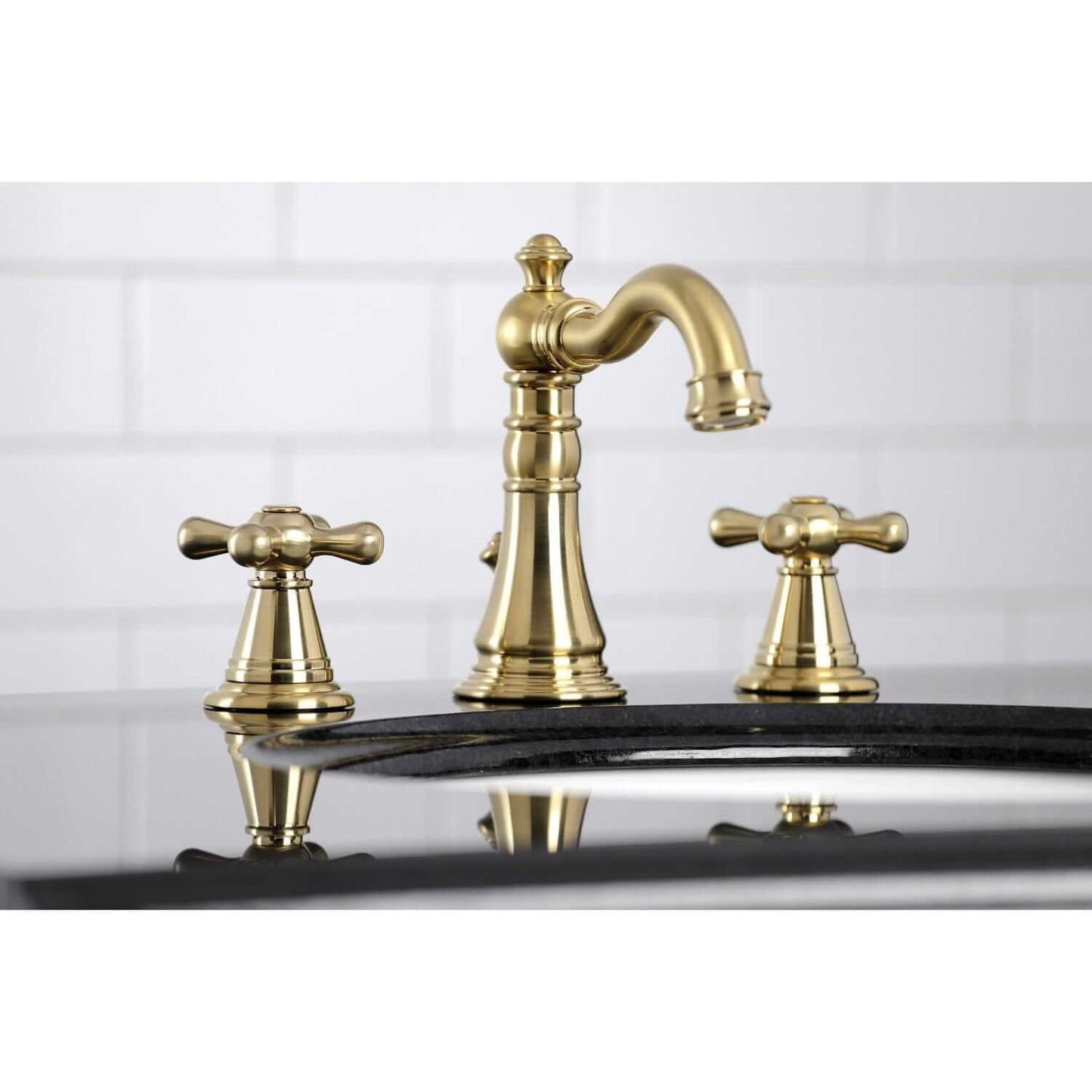 KINGSTON Brass Widespread Bathroom Faucet with Pop-Up Drain - FSC1979AAX right side view showcasing traditional design