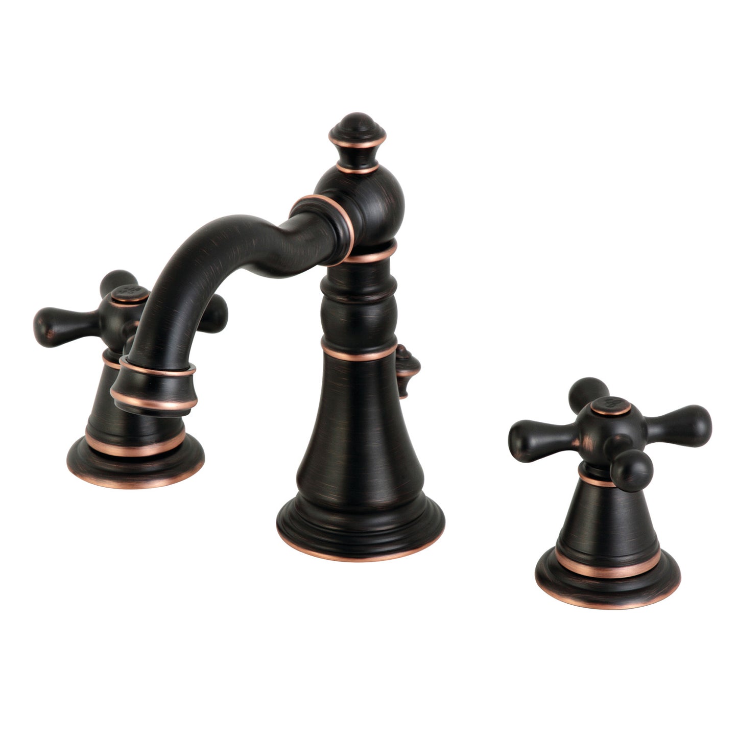 KINGSTON Brass Widespread Bathroom Faucet with Pop-Up Drain - FSC1979AAX, top view showcasing elegant Victorian design.