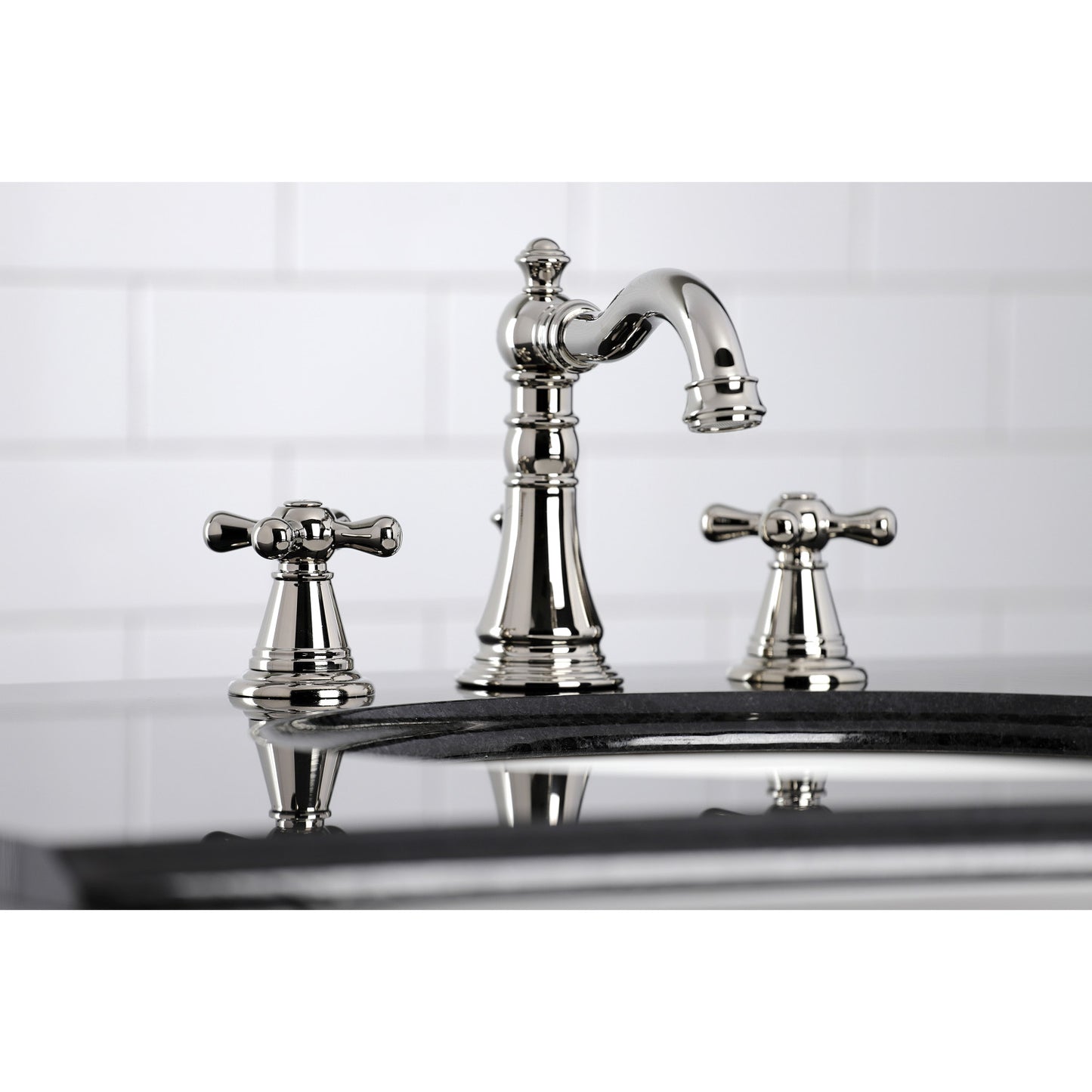 KINGSTON Brass Widespread Bathroom Faucet with Pop-Up Drain - FSC1979AAX right side view with elegant Victorian design.