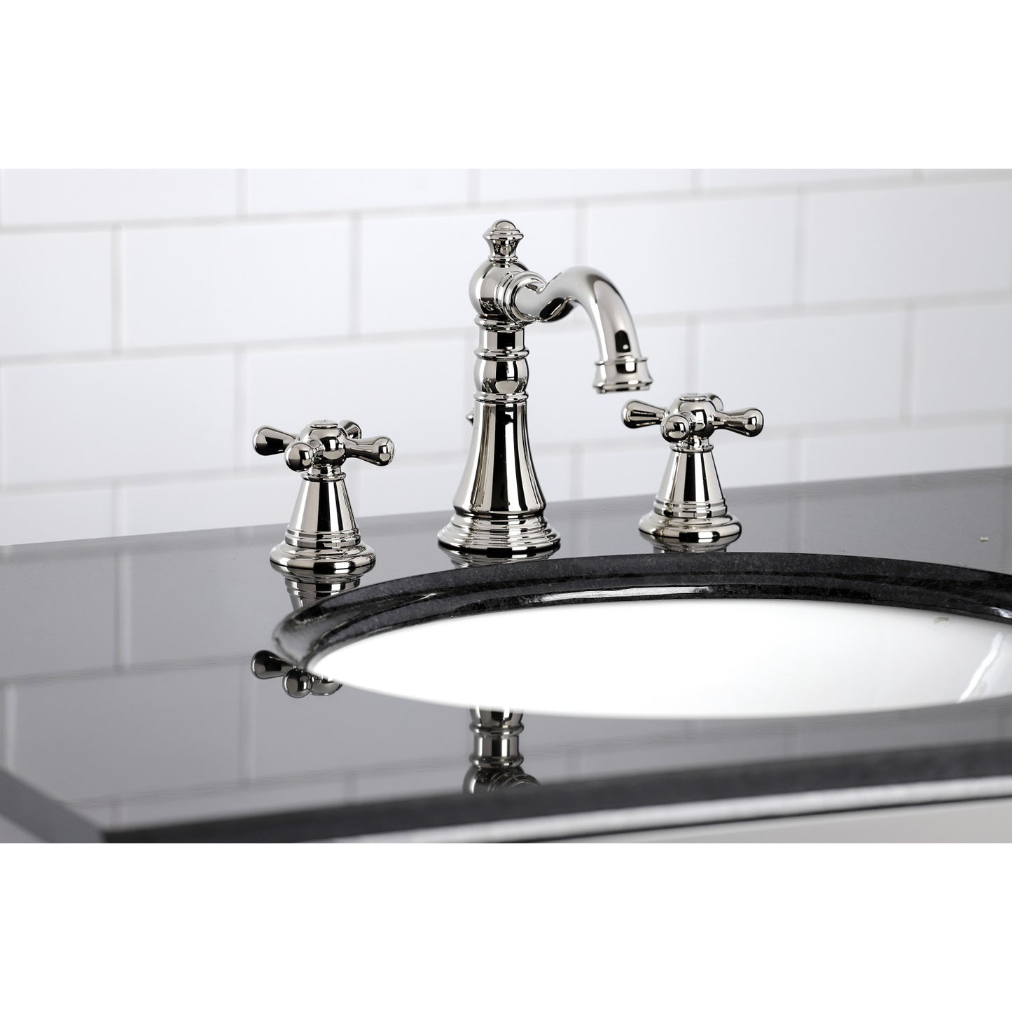 KINGSTON Brass Widespread Bathroom Faucet with Pop-Up Drain - FSC1979AAX - faucet top view showcasing Victorian Victorian design.