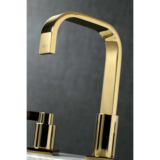 KINGSTON Brass Fauceture NuvoFusion Widespread Bathroom Faucet close-up view highlighting modern handle design.