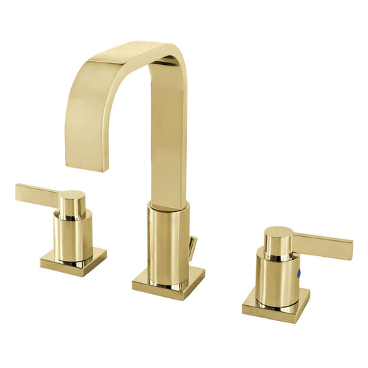 KINGSTON Brass Fauceture NuvoFusion Widespread Bathroom Faucet, top view showing sleek lever handles and modern design.