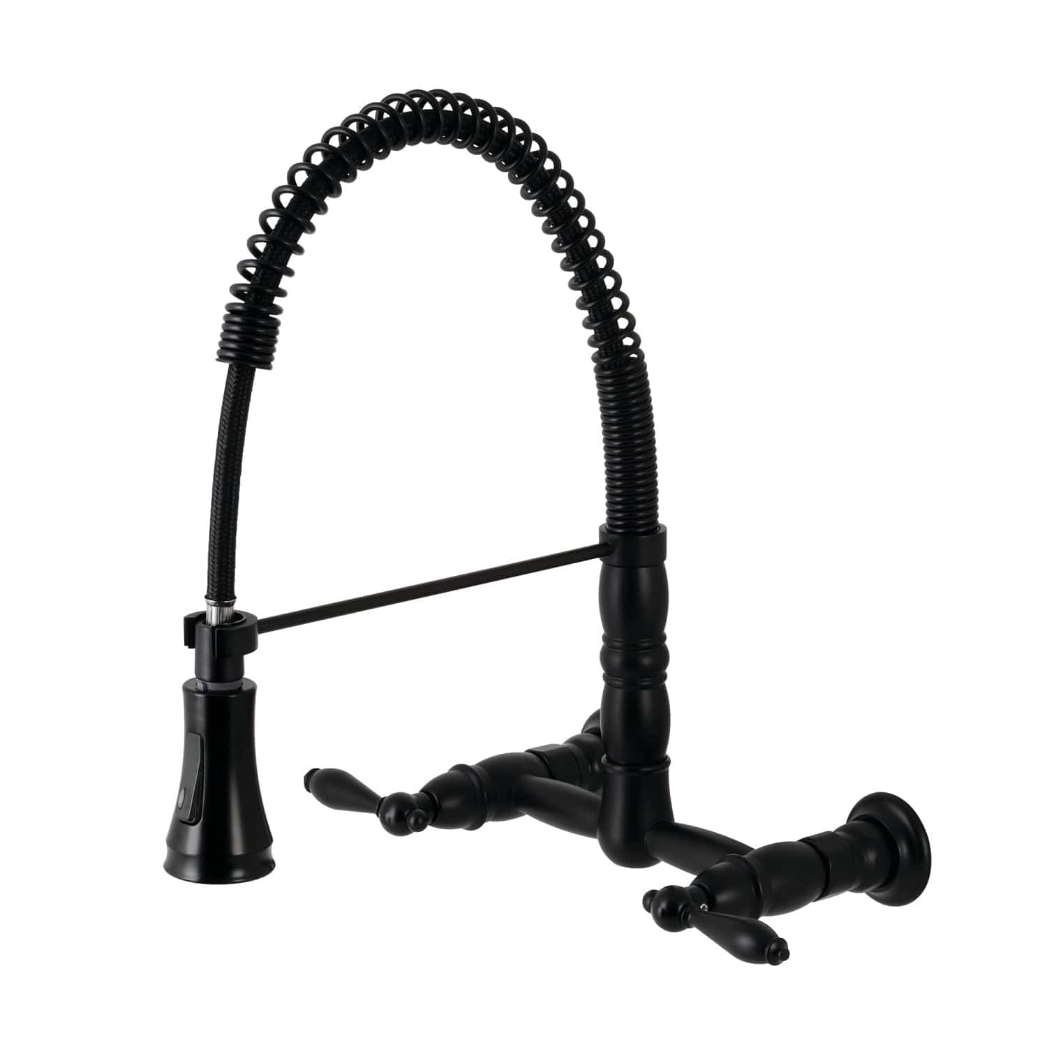 KINGSTON Brass Gourmetier Heritage Two-Handle Wall-Mount Pull-Down Sprayer Kitchen Faucet - Matte Black