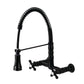 KINGSTON Brass Gourmetier Heritage Two-Handle Wall-Mount Pull-Down Sprayer Kitchen Faucet - Matte Black