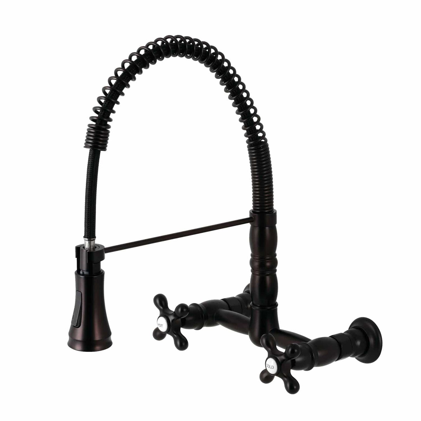 KINGSTON Brass Gourmetier Heritage Two-Handle Wall-Mount Pull-Down Sprayer Kitchen Faucet - Oil Rubbed Bronze