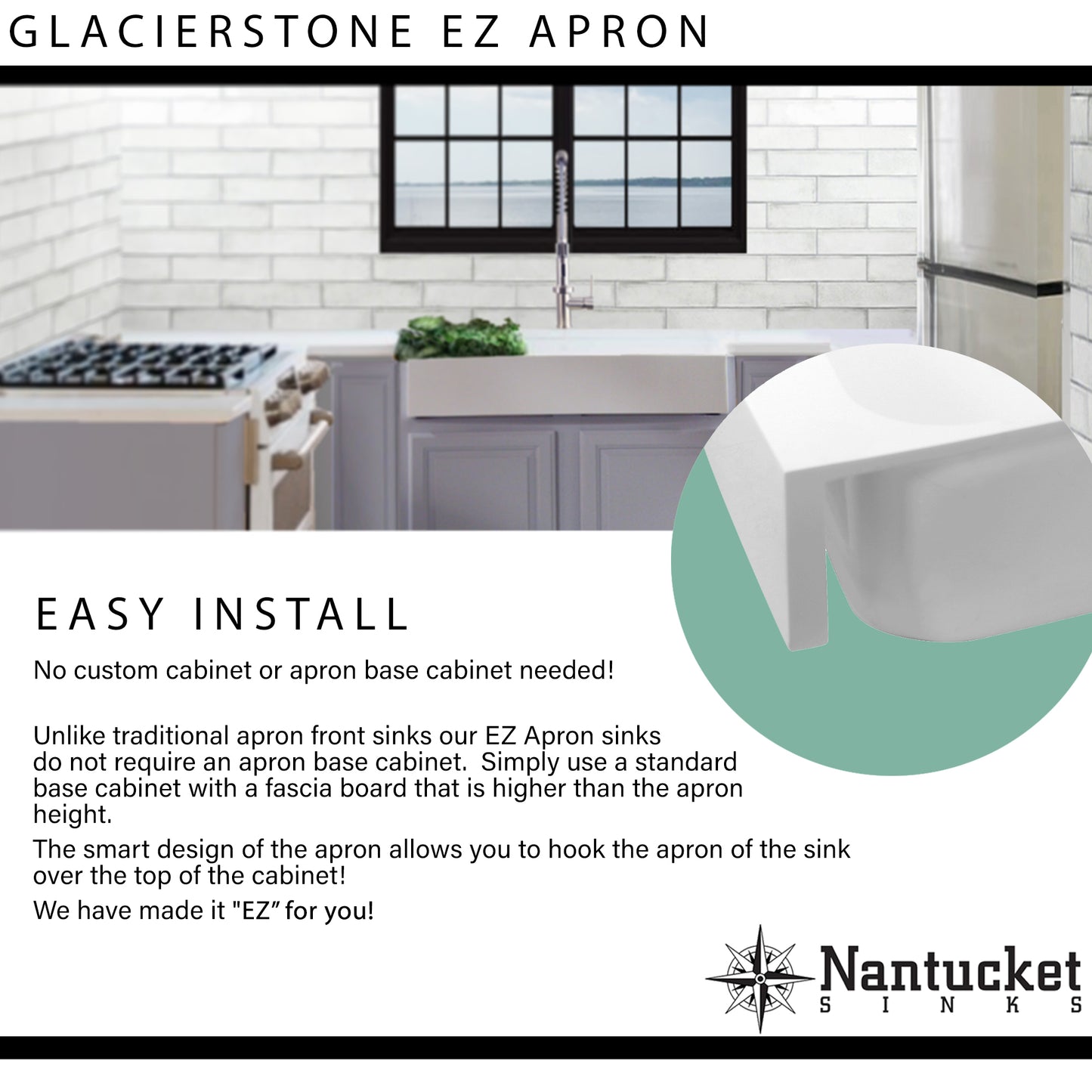 Nantucket Retrofit Glacierstone Double Bowl EZApron Kitchen Sink - NS-GSEZA32D