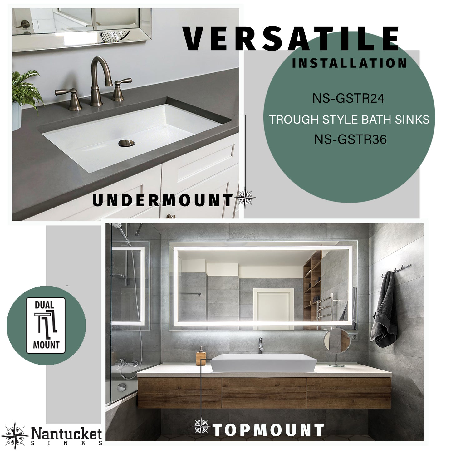 Nantucket Rectangle White Glacierstone Sink - NS-GSTR36