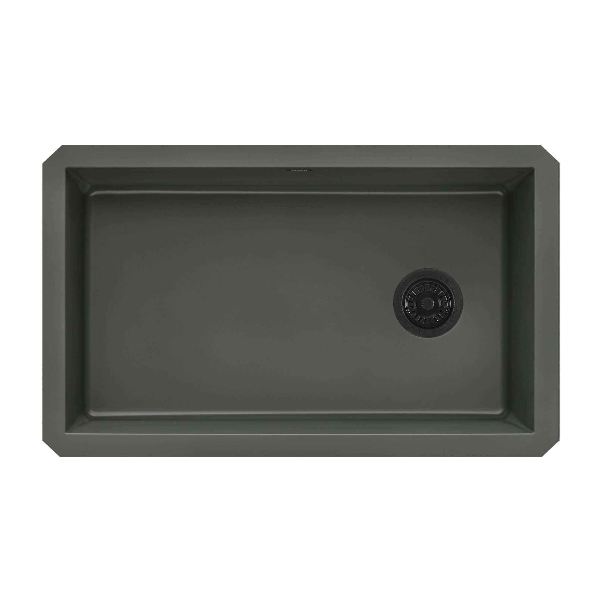 Ruvati 32" epiGranite undermount kitchen sink in Juniper Green with offset drain.