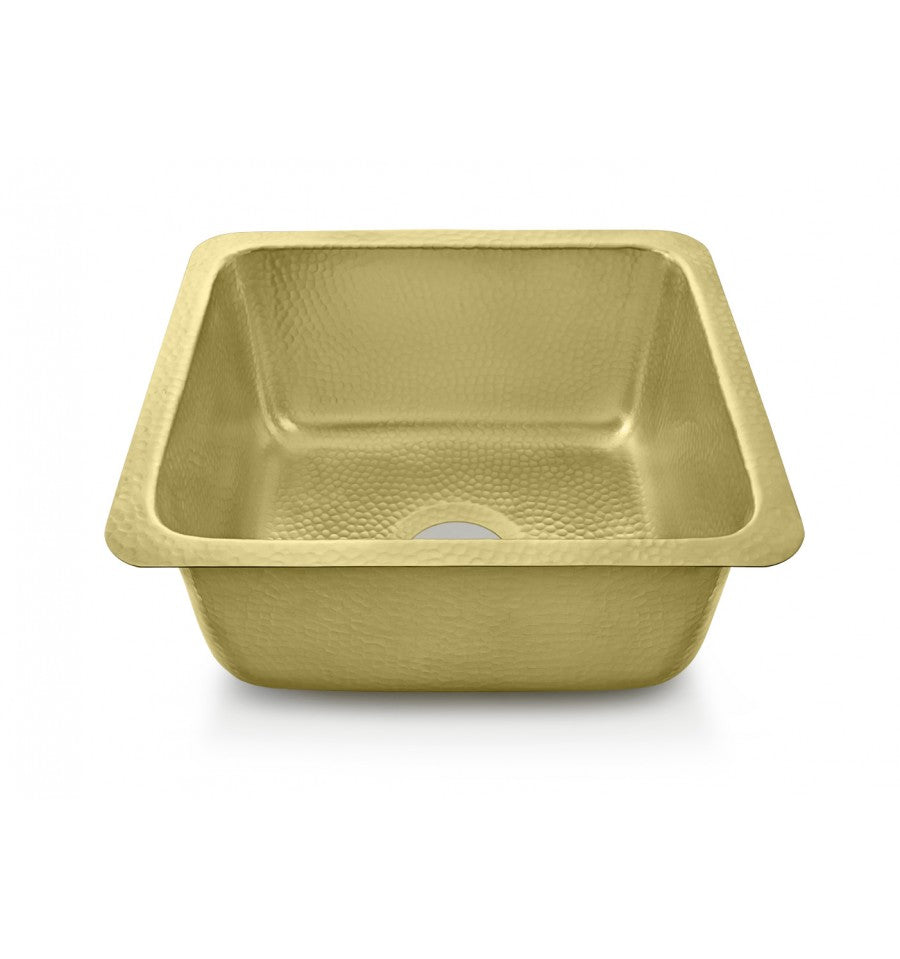 Thompson Rivera hand-hammered semi-satin brass bar and prep sink KPU-1715HPB, side view
