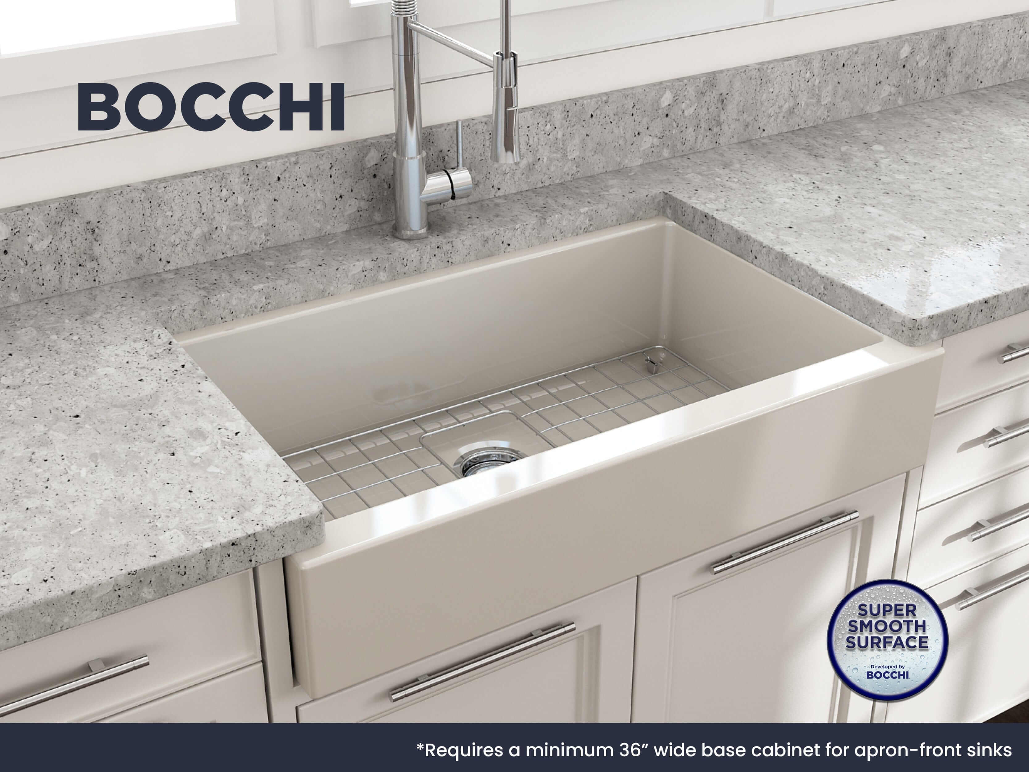 BOCCHI NUOVA 34" Single Bowl Kitchen Sink with Protective Bottom Grid and Strainer