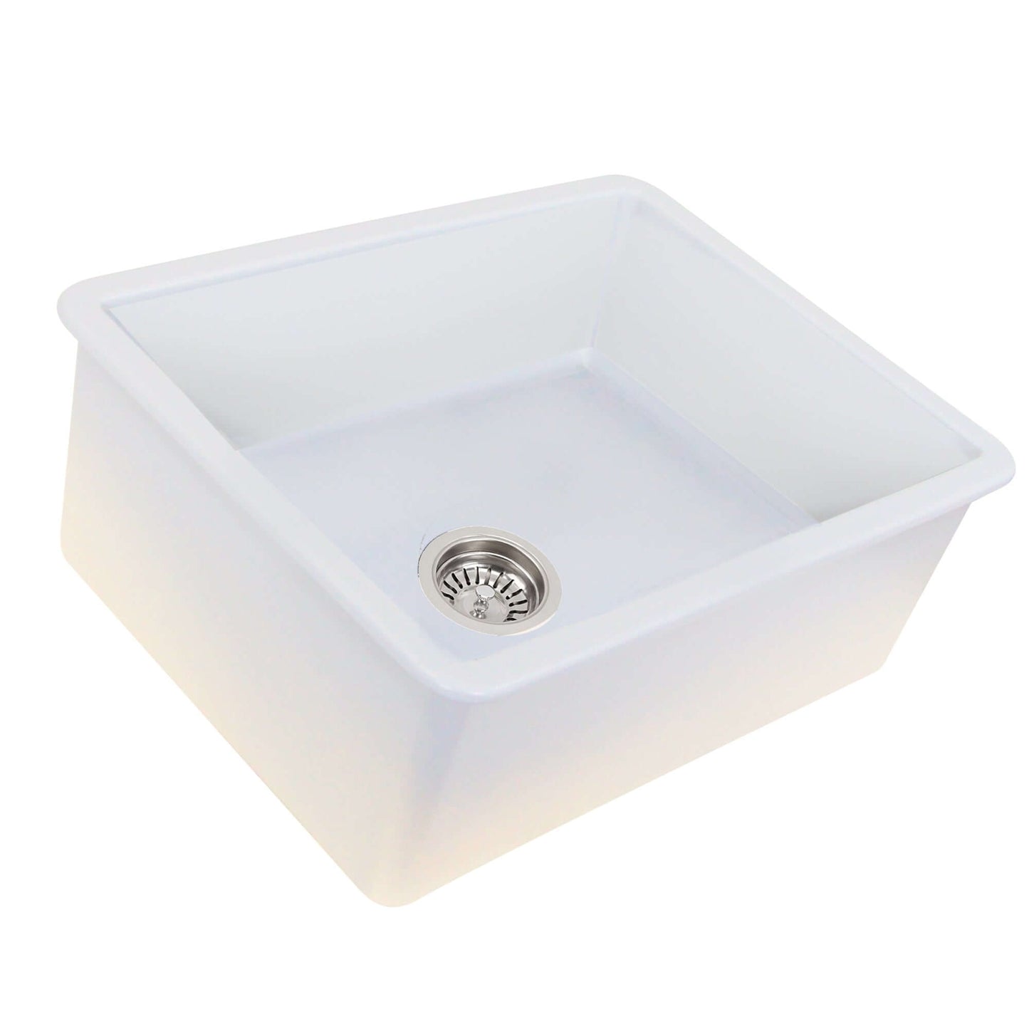 Nantucket 24" Island Collection Fireclay White Single Bowl Dualmount Sink ISFC24W-SB1 front view showcasing spacious design.