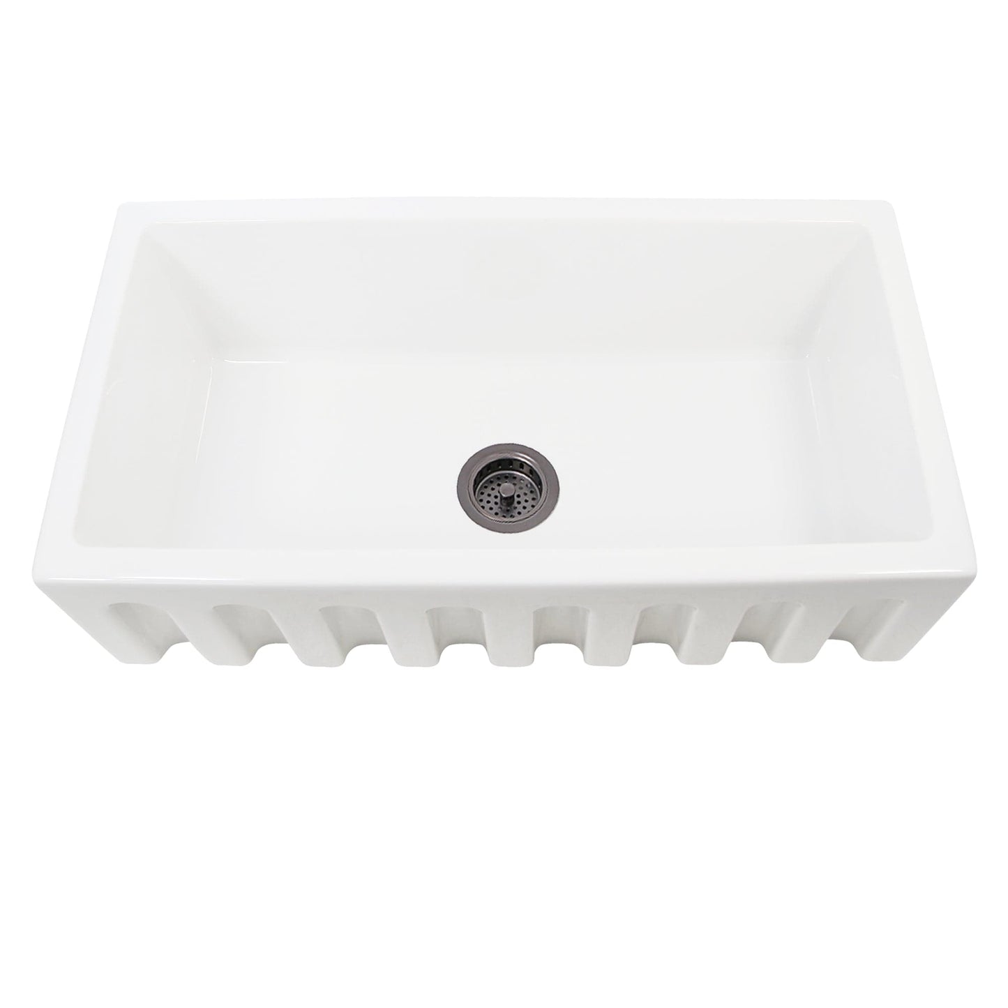Nantucket 33" Reversible Italian Fireclay Farmhouse Sink - ISFCW33x18SO featuring a smooth white finish and traditional design.