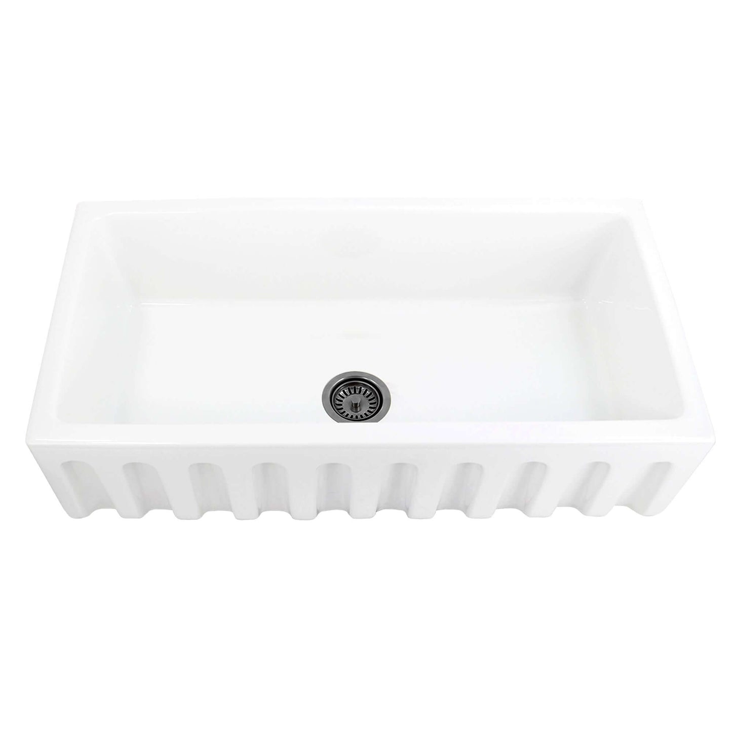 Nantucket 36" Reversible Italian Fireclay Farmhouse Sink - ISFCW36x18SO with fluted design, showcasing authentic craftsmanship.
