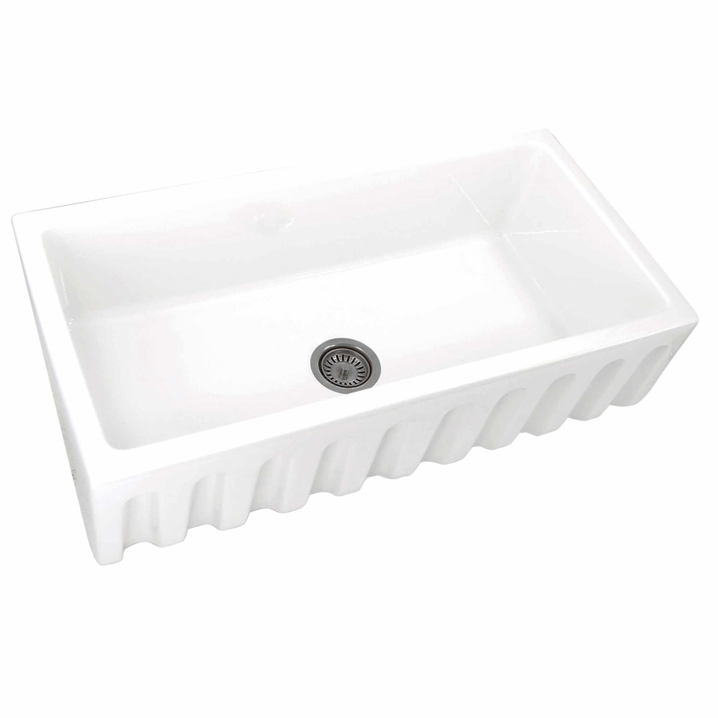 Nantucket 36" Reversible Italian Fireclay Farmhouse Sink - ISFCW36x18SO with fluted apron design.
