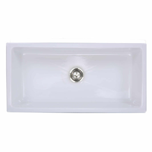 Nantucket 36" Reversible Italian Fireclay Farmhouse Sink - ISFCW36x18SO overhead view showcasing the smooth, white finish.