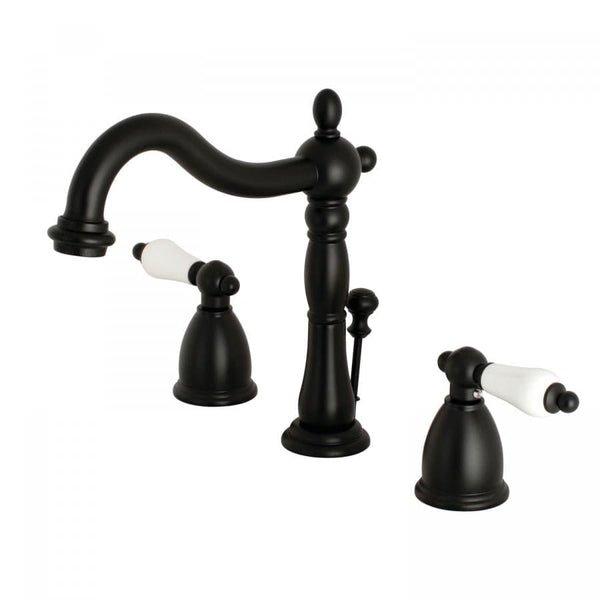KINGSTON Brass Heritage Widespread Bathroom Faucet with Brass Pop-Up - Matte Black