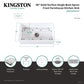 Kingston Brass 36-inch solid surface kitchen sink with dimensions and features on a white background.