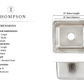 Thompson Rivera hand-hammered nickel bar and prep sink KPU-1715BRN, dimension drawing