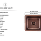 Thompson Rivera hand-hammered antique copper bar and prep sink KPU-1715HA, dimension drawing