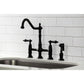 KINGSTON Brass Heritage Bridge Kitchen Faucet with Brass Sprayer - Matte Black