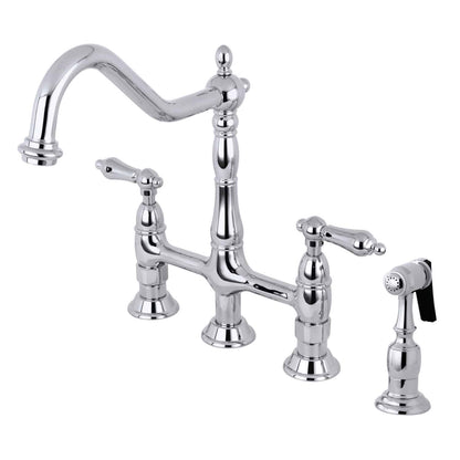 Kingston Brass KS1271ALBS polished chrome kitchen faucet set on a white background