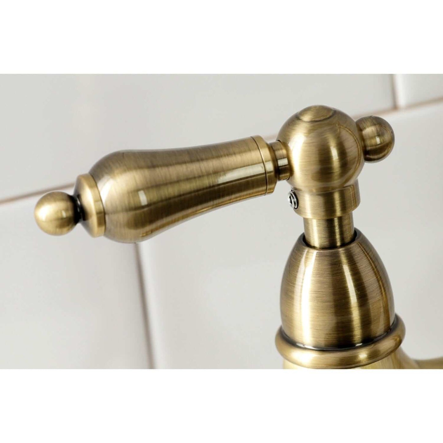 KINGSTON Brass Heritage Bridge Kitchen Faucet with Brass Sprayer - Antique Brass