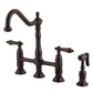 Kingston Brass KS1275ALBS oil rubbed bronze kitchen faucet set with spray head on a white background