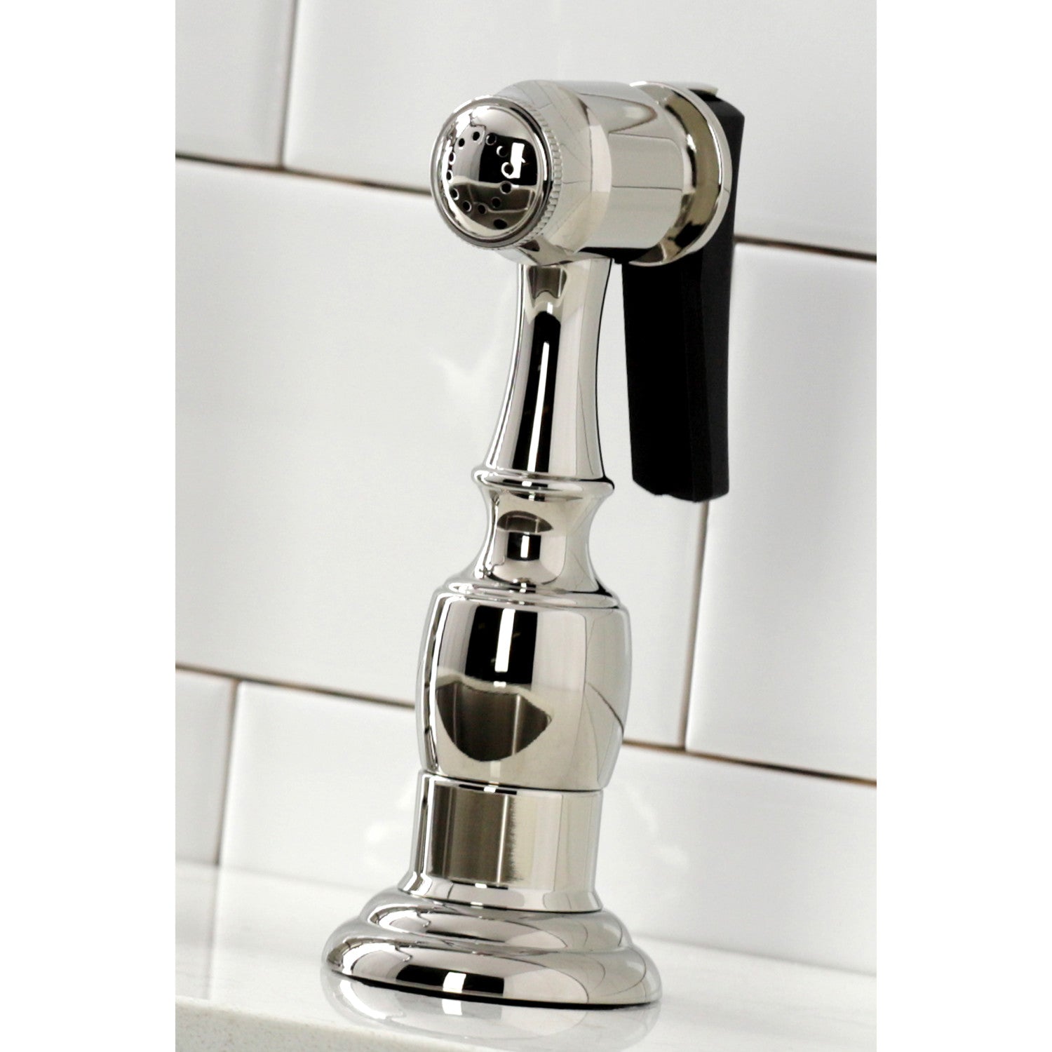 Close up of side spray for Kingston Brass KS1276ALBS polished nickel  faucet