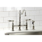 Kingston Brass KS1276ALBS polished nickel kitchen faucet with a white tiled backsplash