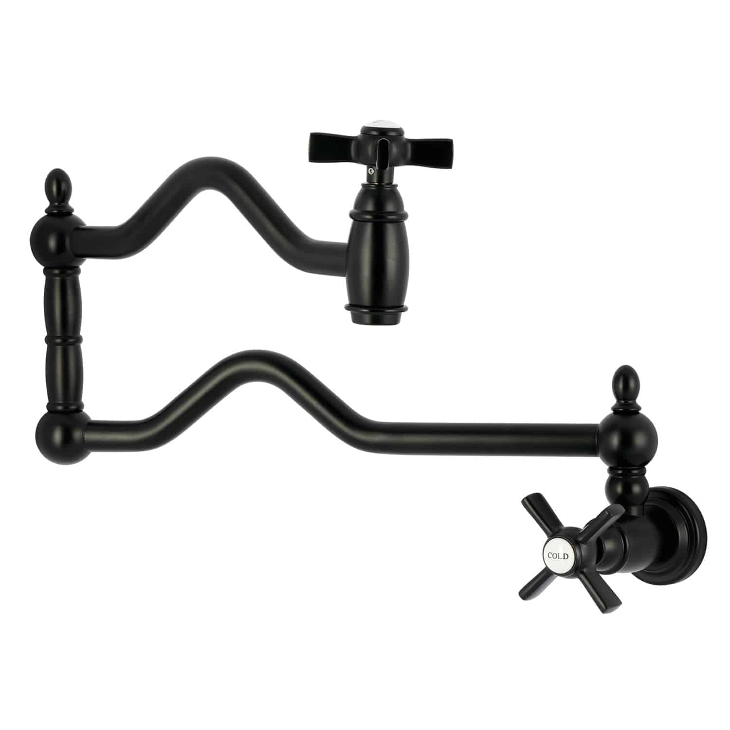 Kingston Brass KS210XZX-P Two-Handle 1-Hole Wall Mount Pot Filler Faucet in Matte Black
