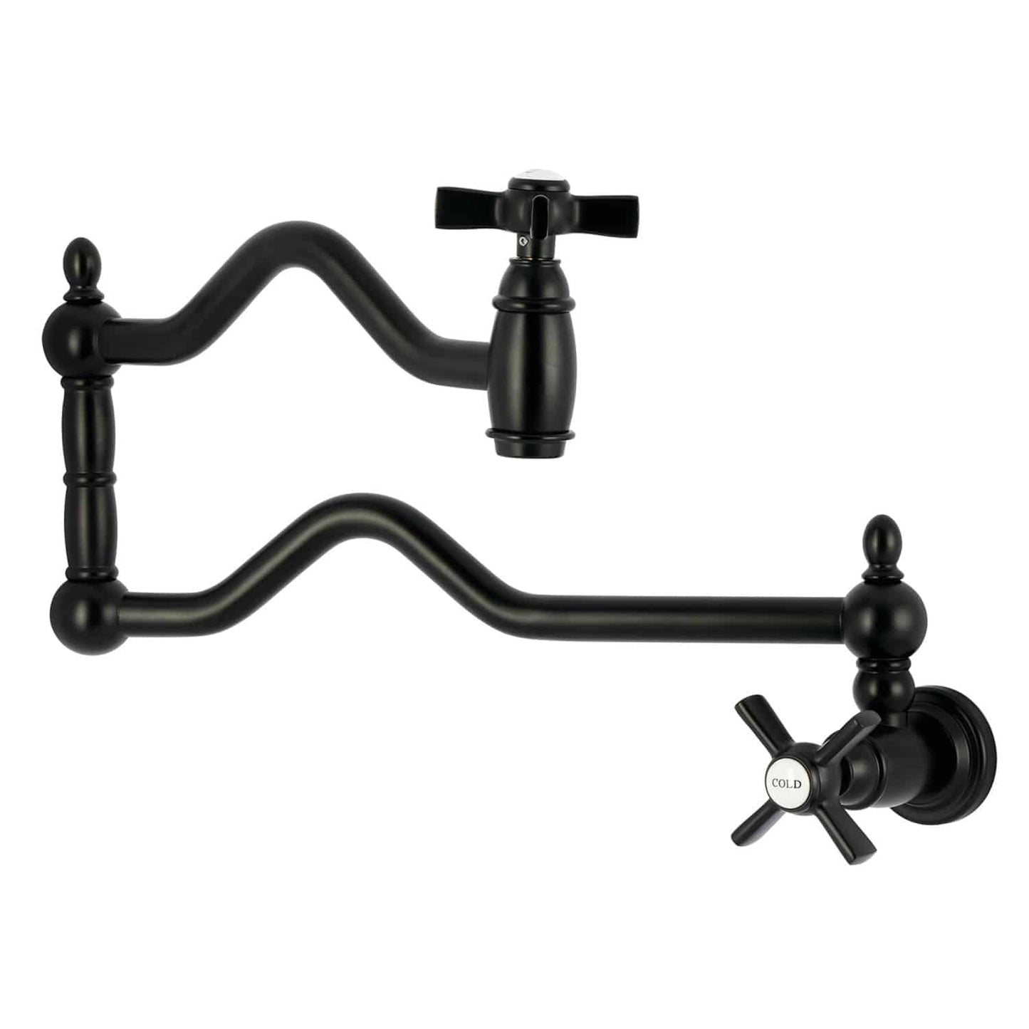 Kingston Brass KS210XZX-P Two-Handle 1-Hole Wall Mount Pot Filler Faucet in Matte Black, right side view